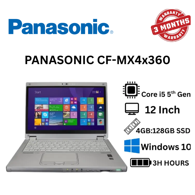 REFURBISHED Panasonic CF-MX4 x360 Laptop Intel Core i5 5th Gen Processor, 4GB RAM, 128GB SSD Storage, Windows 10 Convertible Business Laptop (NO STYLUS PEN) Refurbished Laptop