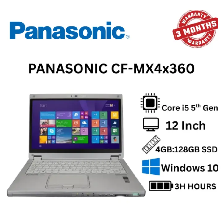 REFURBISHED Panasonic CF-MX4 x360 Laptop Intel Core i5 5th Gen Processor, 4GB RAM, 128GB SSD Storage, Windows 10 Convertible Business Laptop (NO STYLUS PEN) Refurbished Laptop