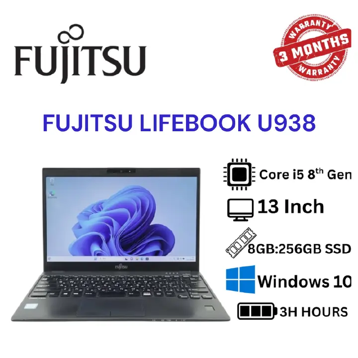 REFURBISHED Fujitsu Lifebook U938/937B Refurbished Laptop Intel Core i5- 8GB RAM 256 GB SSD 13.3” Full HD Display Windows 10 Lightweight Business Notebook Laptop