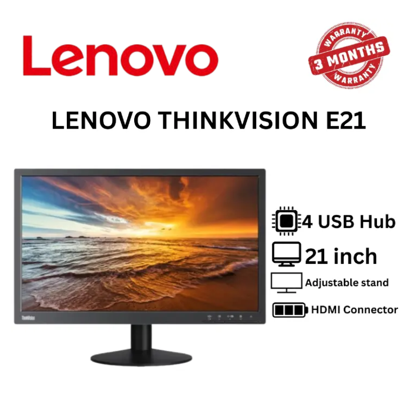 Lenovo ThinkVision E21-10 21.5-Inch Full HD LED Monitor – 1920x1080 Resolution, 60Hz Refresh Rate, Wide Viewing Angles, Anti-Glare Display, VGA & HDMI Connectivity, Adjustable Tilt Stand, Ultra-Slim
