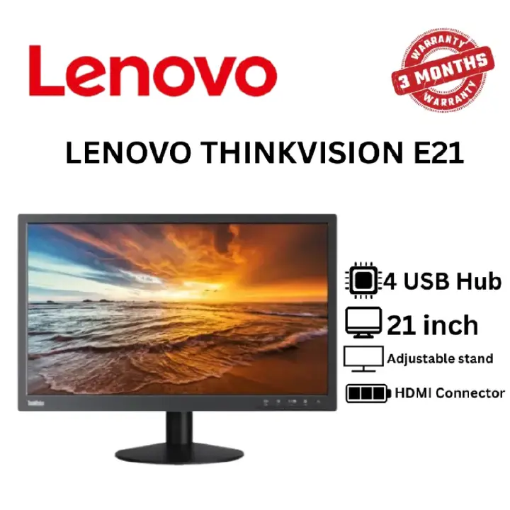 Lenovo ThinkVision E21-10 21.5-Inch Full HD LED Monitor – 1920x1080 Resolution, 60Hz Refresh Rate, Wide Viewing Angles, Anti-Glare Display, VGA & HDMI Connectivity, Adjustable Tilt Stand, Ultra-Slim