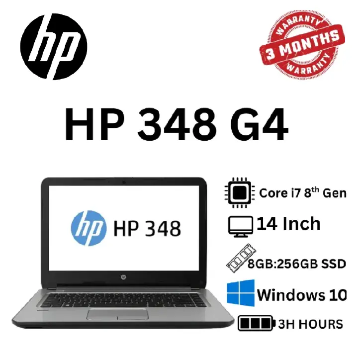 Refurbished HP 348 G4 – Intel Core i7 8th Gen, 8GB RAM, 256GB SSD, Windows 10, 14” Inch Screen Full HD Business Laptop with NVIDIA GeForce 110MX Graphics Card.