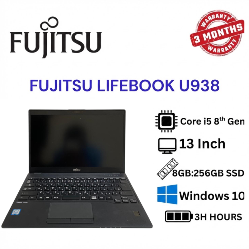 REFURBISHED Fujitsu Lifebook U938/937B Refurbished Laptop Intel Core i5- 8GB RAM 256 GB SSD 13.3” Full HD Display Windows 10 Lightweight Business Notebook Laptop