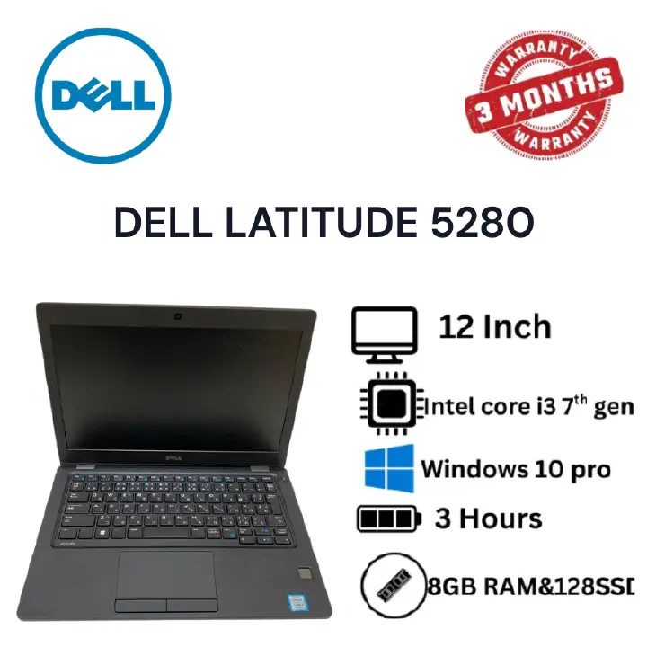 REFURBISHED Dell Latitude 5280 Laptop, Intel Core i3 7th Gen, 8GB RAM, 128GB SSD, 12.5-inch Display, Windows 10 Pro "No Webcam" Notebook Laptop
