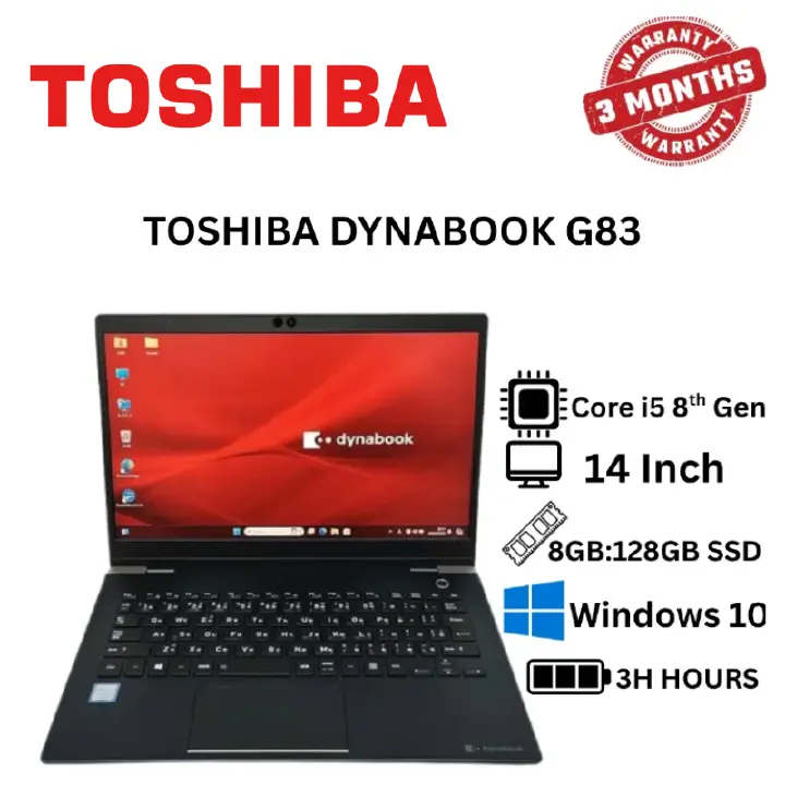 Toshiba Dynabook G83 Laptop – Intel Core i5 8th Gen Processor, 8GB DDR4 RAM, 128GB SSD, 13.3" Full HD Display, Windows 10 Pro, Wi-Fi, Webcam – Lightweight Portable Business Ultrabook for Office.