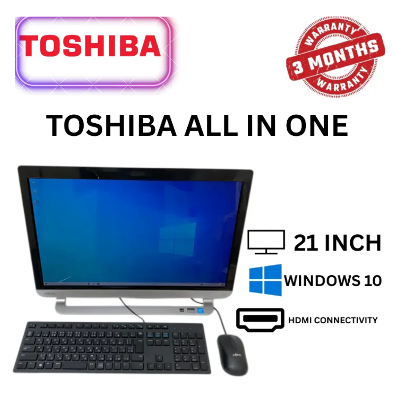 Refurbished All-in-One Toshiba PC. REGZA PC – Compact and Reliable! Perfect for Home & Office Use with 1.9GHz Dual-Core Processor, 4GB RAM, and 500GB Storage with Free Mouse and Keyboard