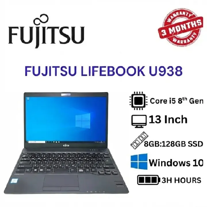 REFURBISHED Fujitsu Lifebook U938/937B Laptop Intel Core i5 8th Gen - 8GB RAM 128GB SSD 13.3” Full HD Display Windows 10 Lightweight Business Notebook Laptop