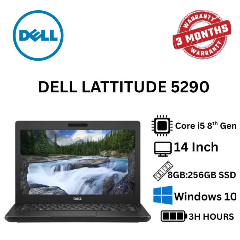 Refurbished Dell Latitude 5290 Business Laptop 8th Gen Intel Core i5-8250U, 8GB DDR4 RAM 256GB SSD, 12.5 Inch Full HD Screen Display Windows 10 Pro Durable & Reliable Work Laptop (No Webcam)