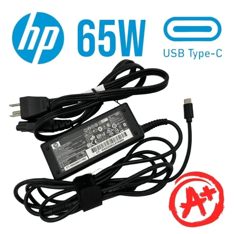 Original HP 65W USB Type-C Laptop Charger Adapter – High-Speed Fast Charging Power Supply for Compatible HP Notebooks and Devices – Compact & Travel-Friendly Design