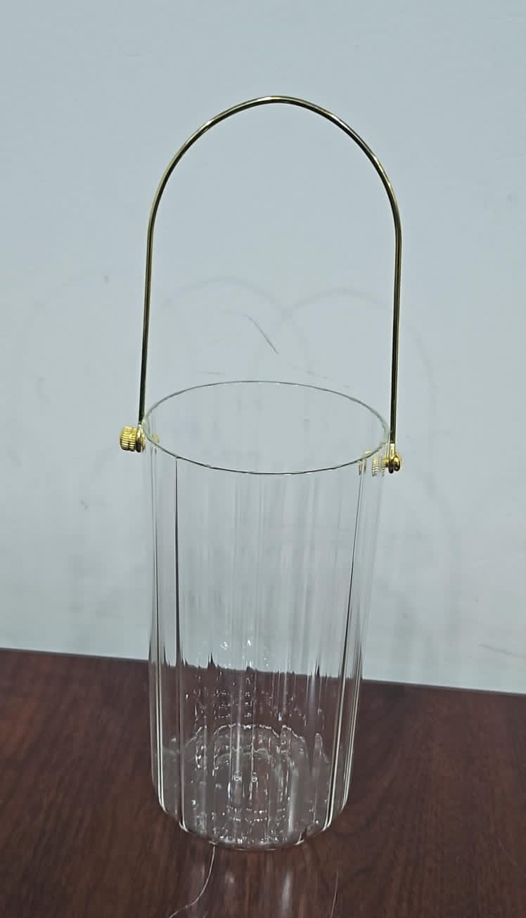 Multipurpose flower vase 10cm by 20cm 1.5Litre Glass bucket with golden handle 🌹