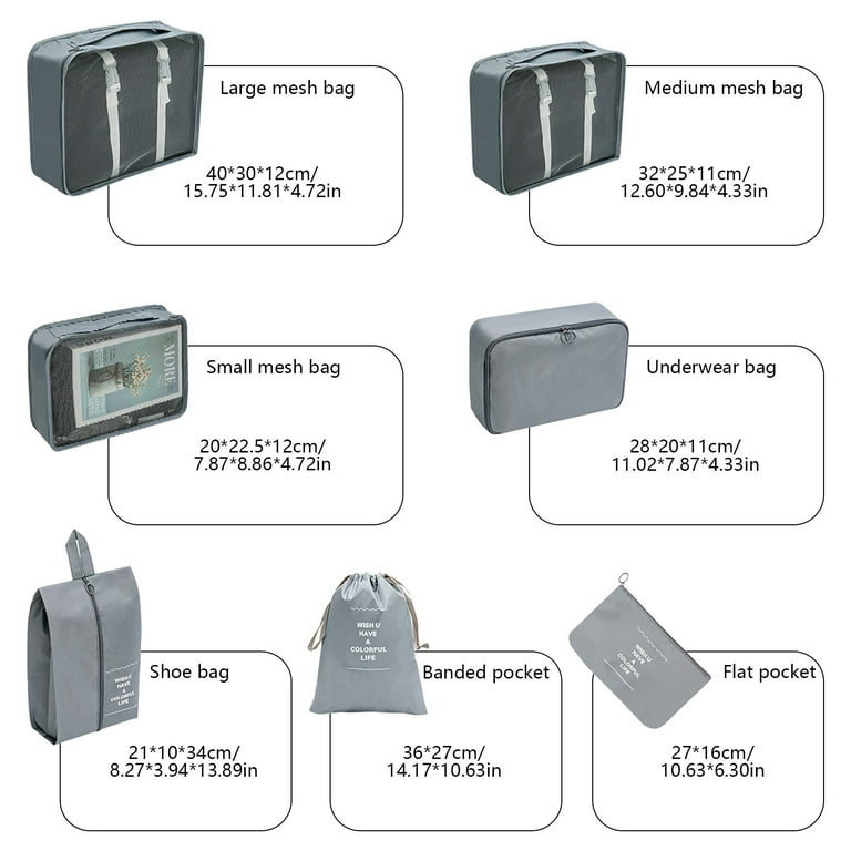 Waterproof 7in1 Travel suitcase organizer bags pack