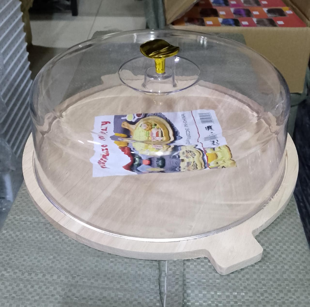 🍋30cm bamboo tray with handle + acrylic dome cover for food bread cake fruits storage now available  in 2 wooden base designs