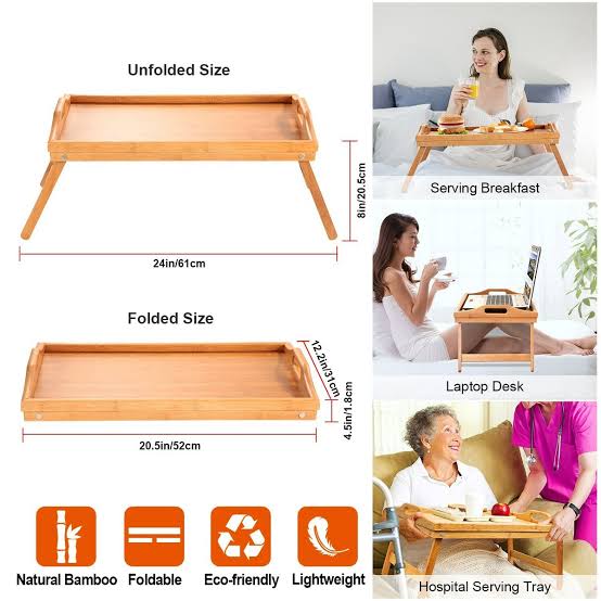 Breakfast in bed foldable bamboo tray