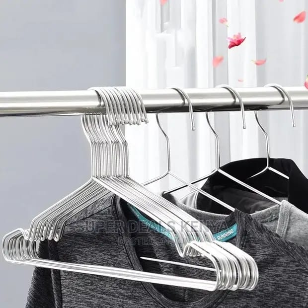 10pc pack of 42cm stainless steel hangers Heavy Duty Stainless Steel Metal Ultra Thin Space Saving Clothes Hangers