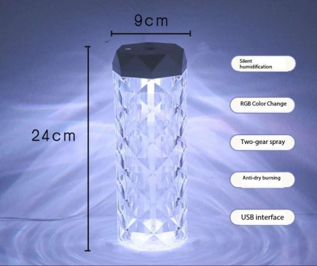 Crystal Lamp Humidifier Night Light - USB Desktop Air Humidifier with  LED Night Light, 400ml Cool Mist Suitable for Home Office Desk Bedroom