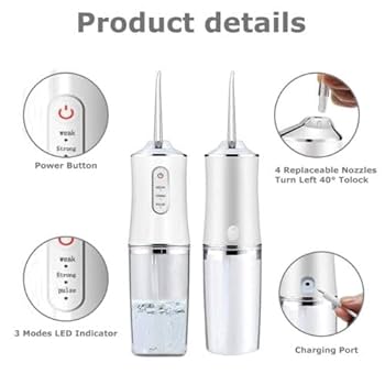 Portable Dental Water Jet Oral Irrigator - 3 Modes, 4 Nozzles USB Rechargeable Water Flosser for Braces & Oral Hygiene
