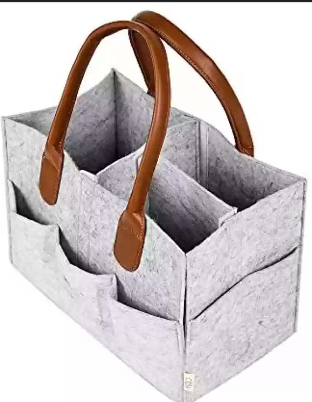 Felt fabric baby nursing bag with removable dividers nursery storage bin and car organizer for diapers and baby wipes.