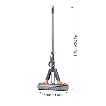 38cmx110cm self wringing super absorbent sponge mop automatic self-wringing roller squeeze mop - hands-free water squeezing floor mop, high absorbent pva sponge mop head, hardwood, tile, laminate floo