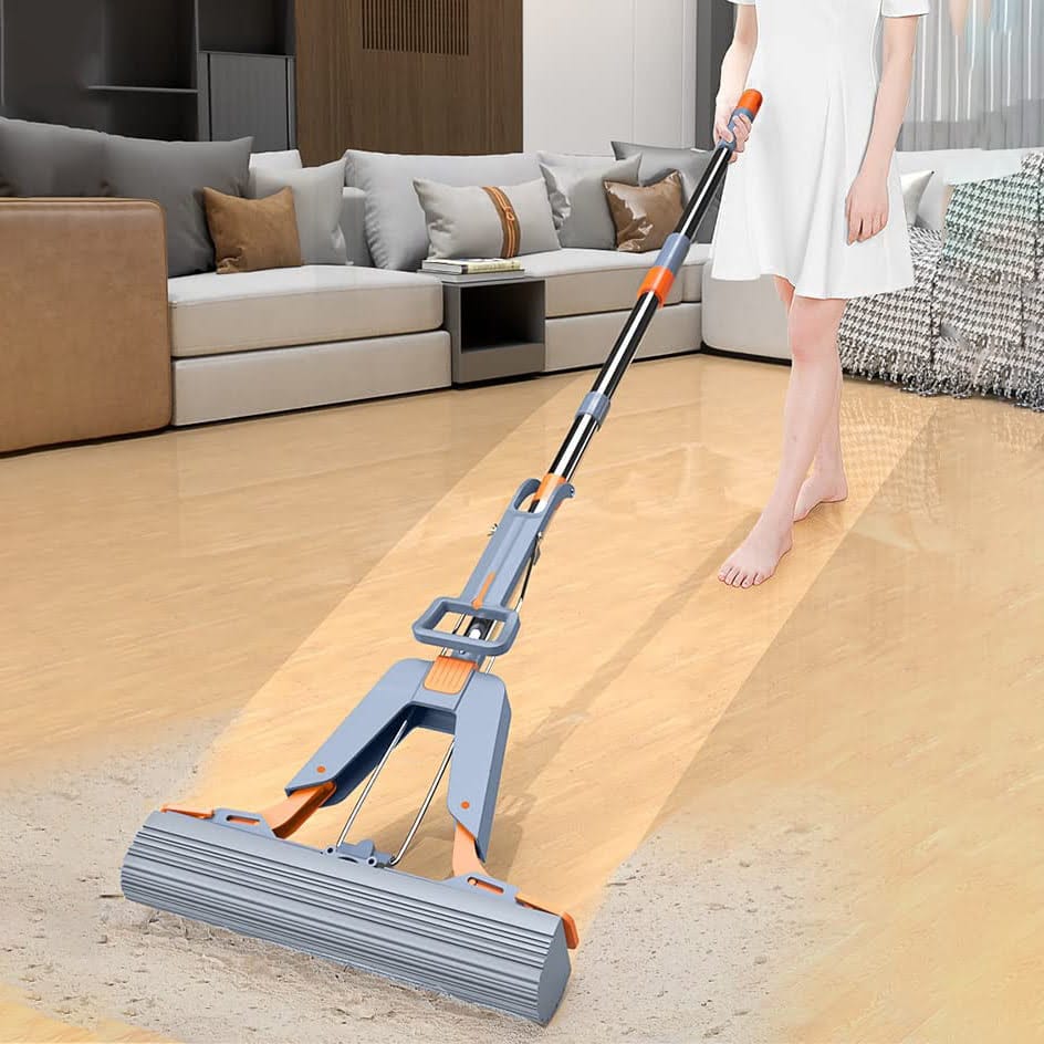 38cmx110cm self wringing super absorbent sponge mop automatic self-wringing roller squeeze mop - hands-free water squeezing floor mop, high absorbent pva sponge mop head, hardwood, tile, laminate floo