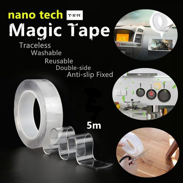 Double sided magic Nano tape now available Big size 5cm by 500cm Medium size 3cm by 500cm Small 2cmby300cm Indoor/Outdoor General Purpose Nano Tape for Securing Picture Frames, Carpets. - Reusable and