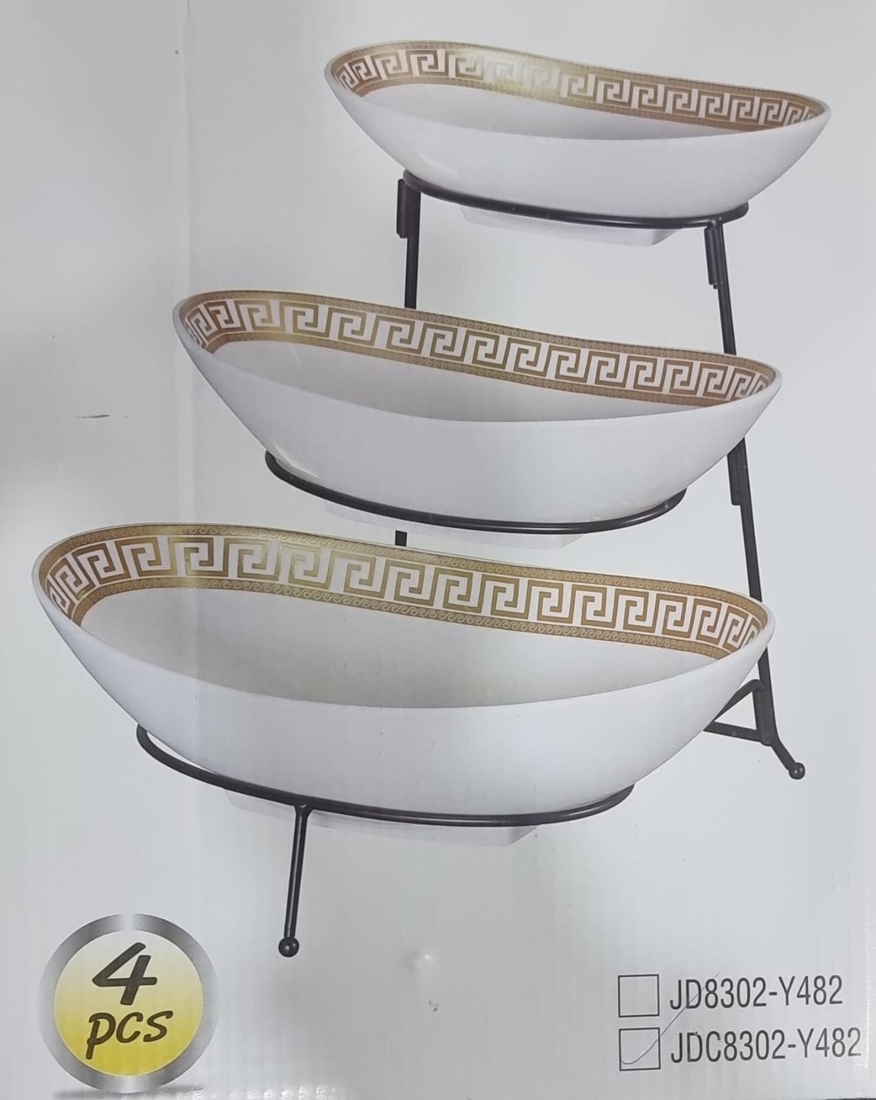 Set of 3 ceramic fruit plates on black metal rackruit basket for counter, ceramic fruit bowl with metal stand, fruit holder for party, wedding, vegetable, snack.