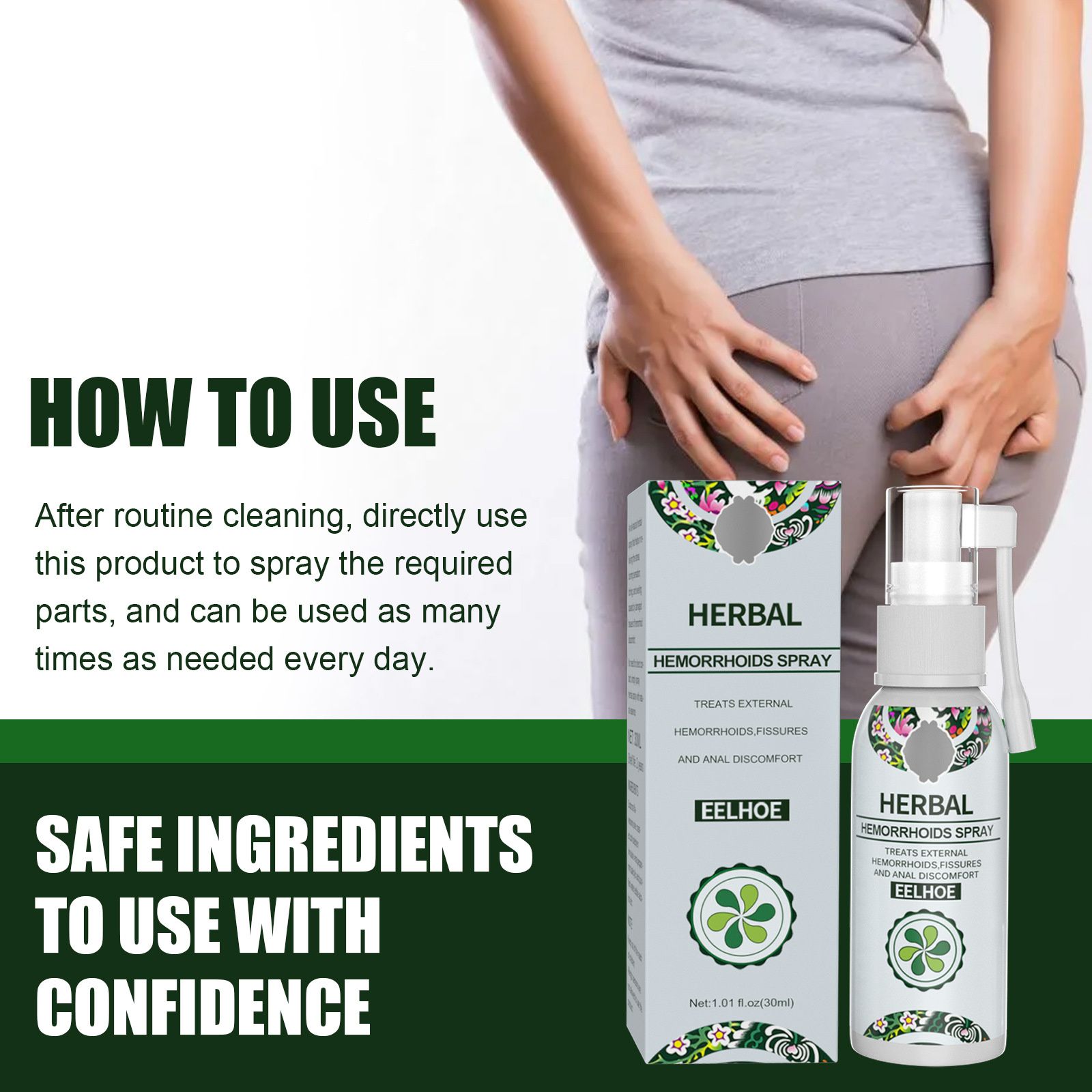 EELHOE natural herbal spray to remove swelling hemorrhoids and meat ball hemorrhoids spray internal and external mixed anal soothing spray