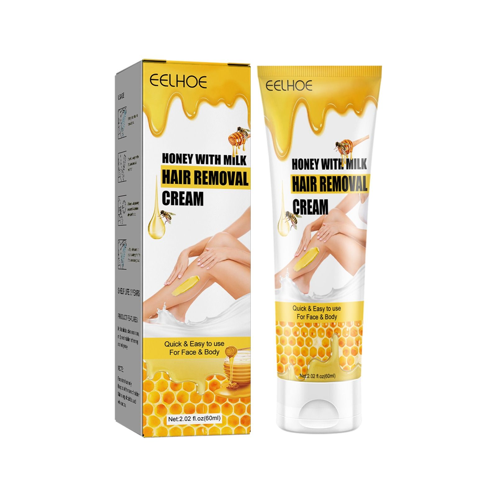 EELHOE honey&milk hair removal cream for quick and smooth hair removal on armpits, arms, and legs. Gentle hair removal cream for the whole body