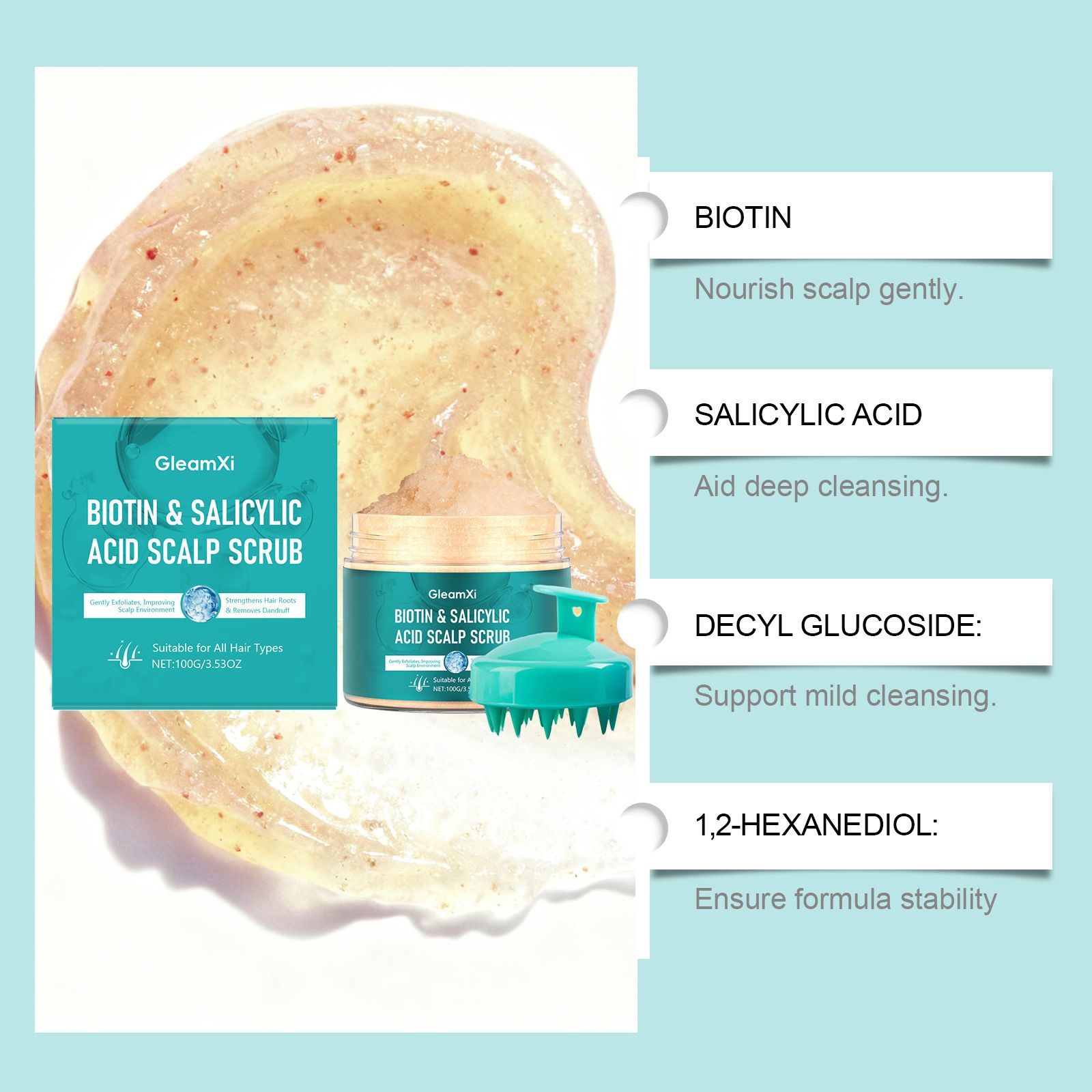 GleamXi Salicylic Acid Scalp Scrub for Gentle Scalp Care, Cleaning, Daily Refreshing Hair Scrub