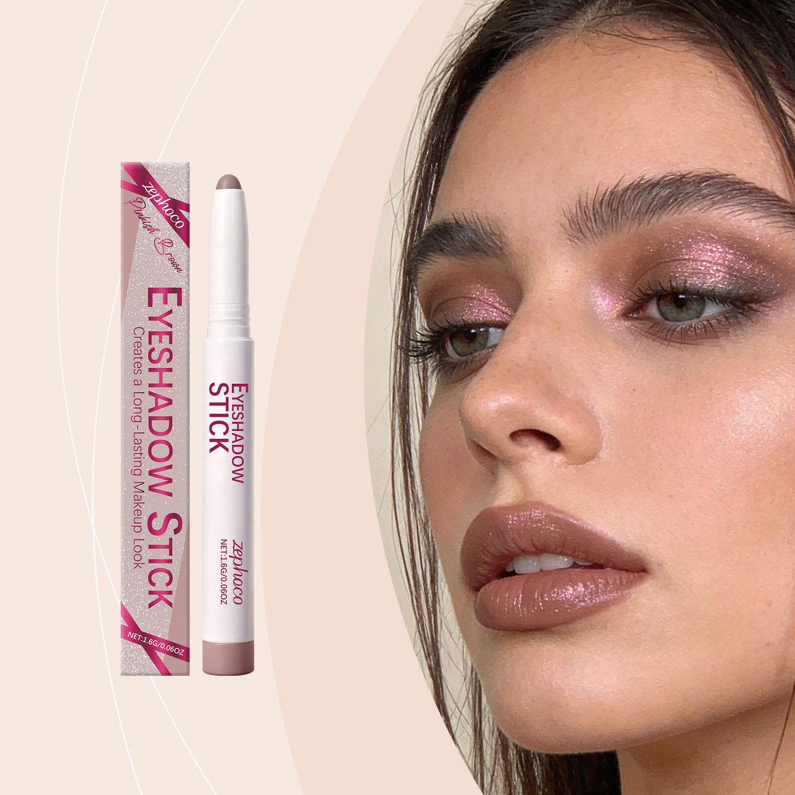Zephoco pink brown eye shadow pen silky soft fog delicate color rendering easy to smudge to create natural daily makeup