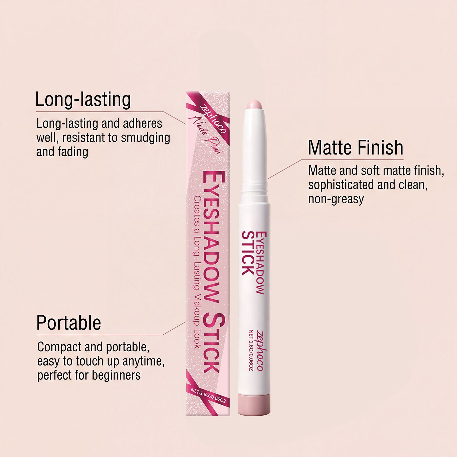 Zephoco nude pink silky soft fog eye shadow pen fine flash fine color fine powder versatile commuting dating makeup view 3