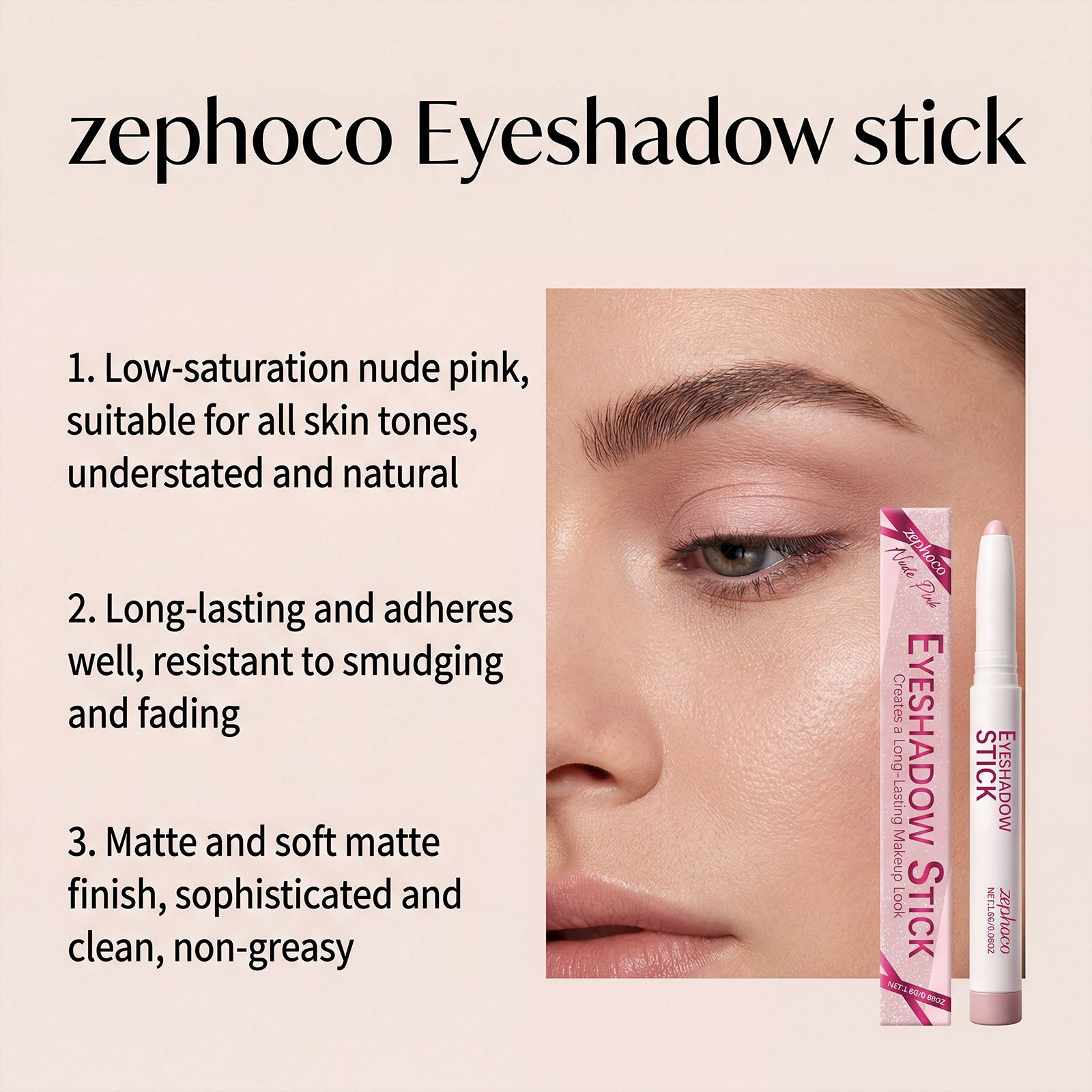 Zephoco nude pink silky soft fog eye shadow pen fine flash fine color fine powder versatile commuting dating makeup view 4