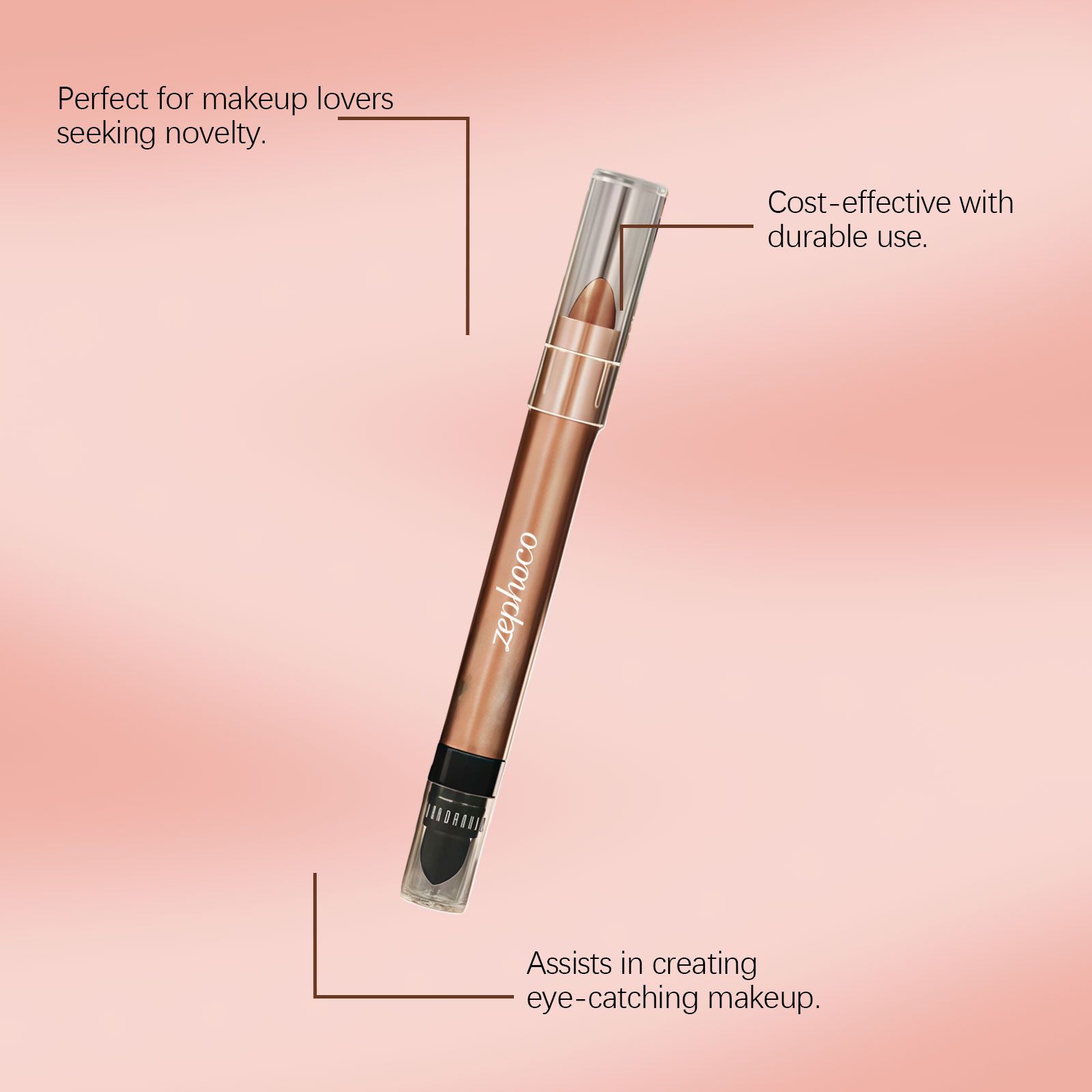 Zephoco dark brown star diamond double head eye shadow stick matte color rendering natural silk smooth portable smooth eye shadow stick
