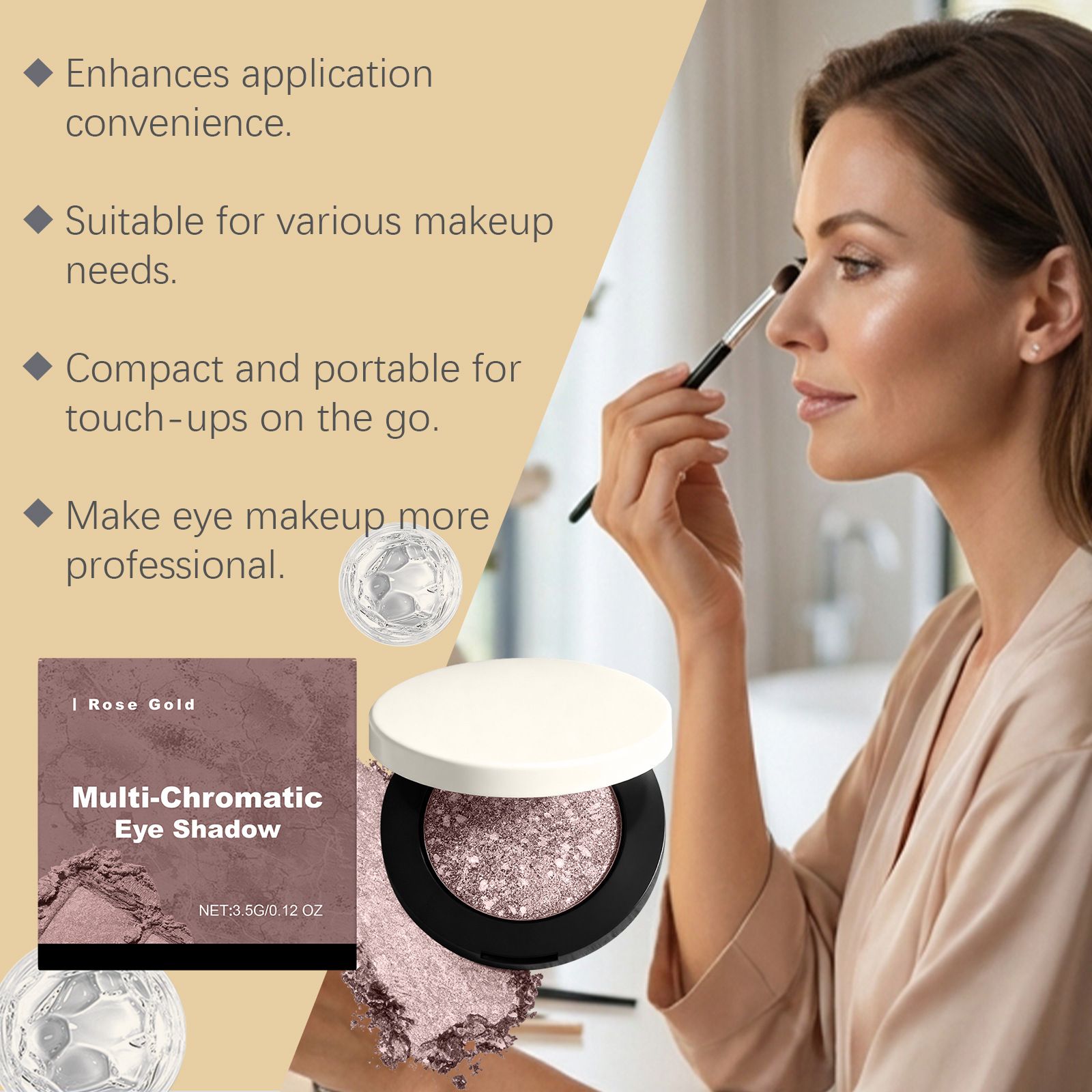Rose gold glittering three-dimensional eye shadow daily natural color luster portable commuting dating eye makeup view 3