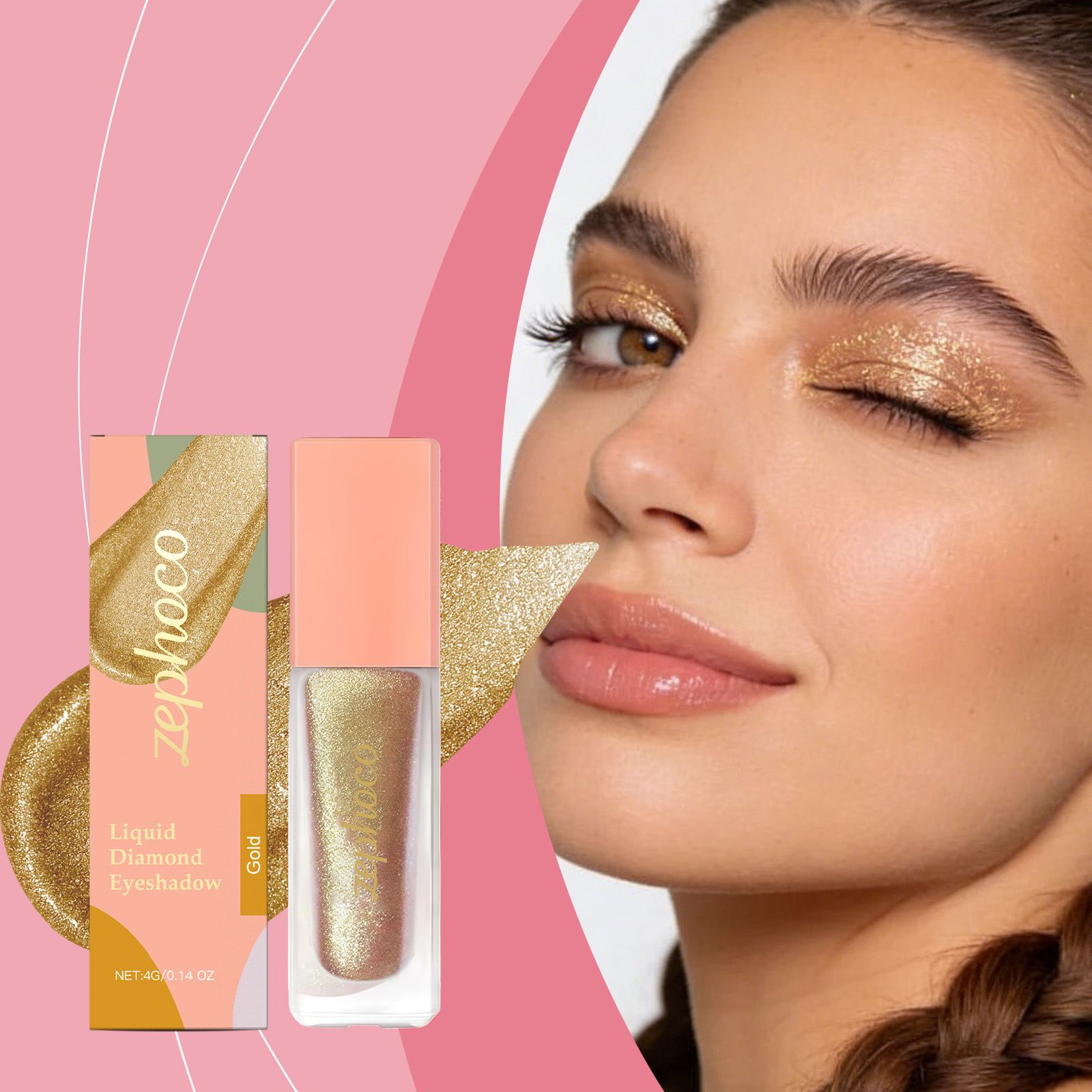 Zephoco diamond glitter eye shadow (gold) delicate bright color natural color to create eye glitter makeup effect view 4
