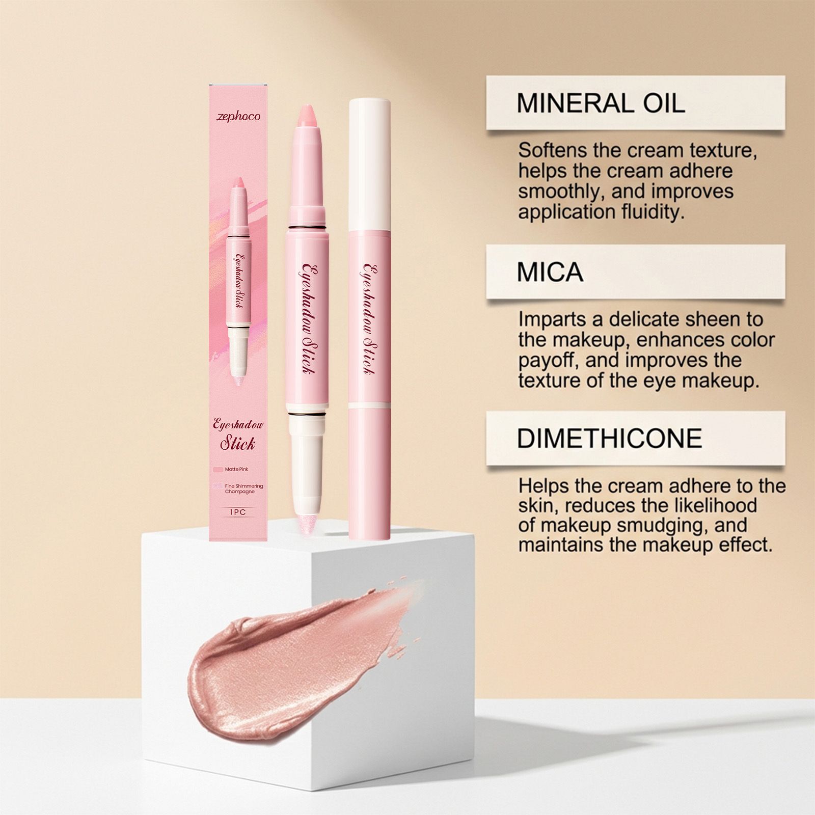 Zephoco double head silky eye shadow stick # 03 matte high color rendering easy dizzy silky smooth and convenient eye shadow stick view 3