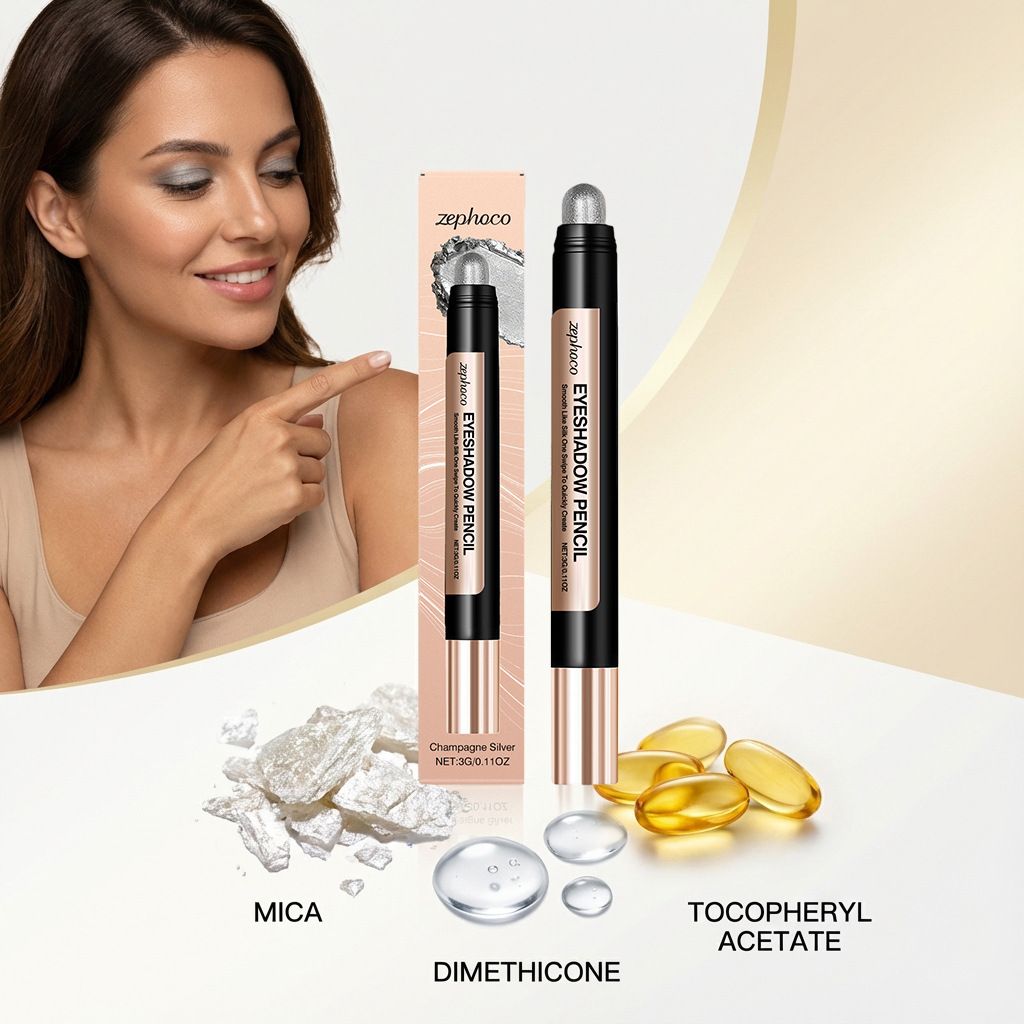 Zephoco smooth pearlescent eye shadow pen (champagne silver) natural color delicate shiny silky novice friendly