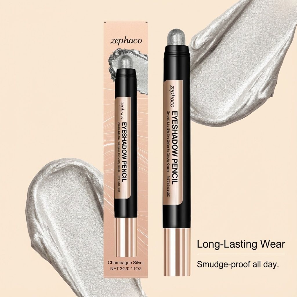 Zephoco smooth pearlescent eye shadow pen (champagne silver) natural color delicate shiny silky novice friendly view 4