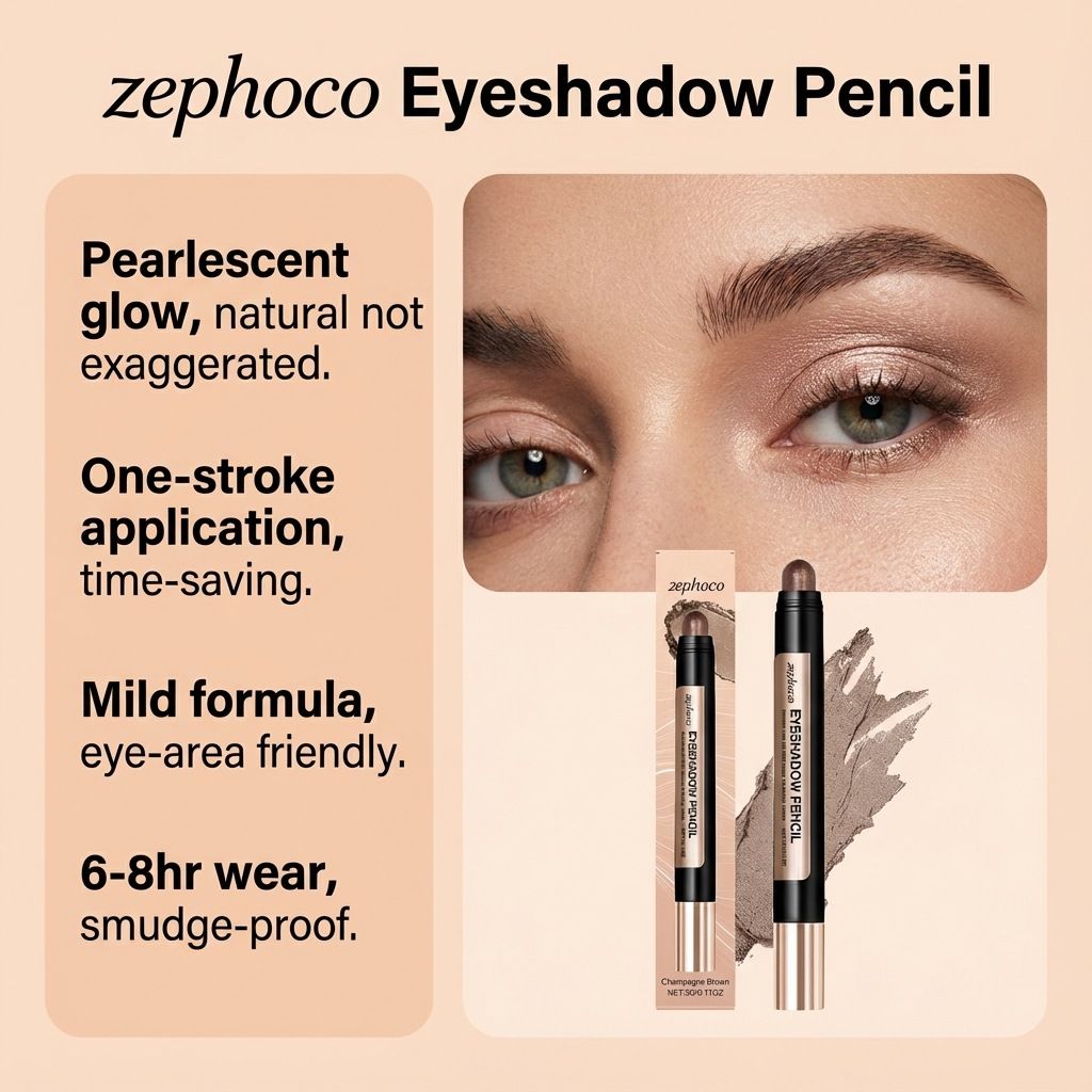 Zephoco Champagne Soft brown pearlescent eye shadow Brush smooth dizzy easy coloring Daily commuting eye makeup pen view 4