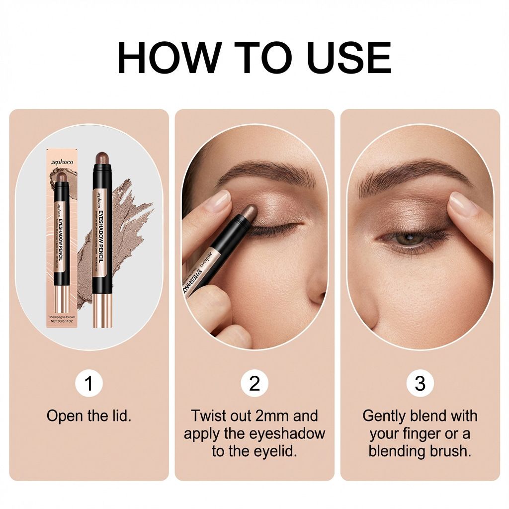 Zephoco Champagne Soft brown pearlescent eye shadow Brush smooth dizzy easy coloring Daily commuting eye makeup pen view 5