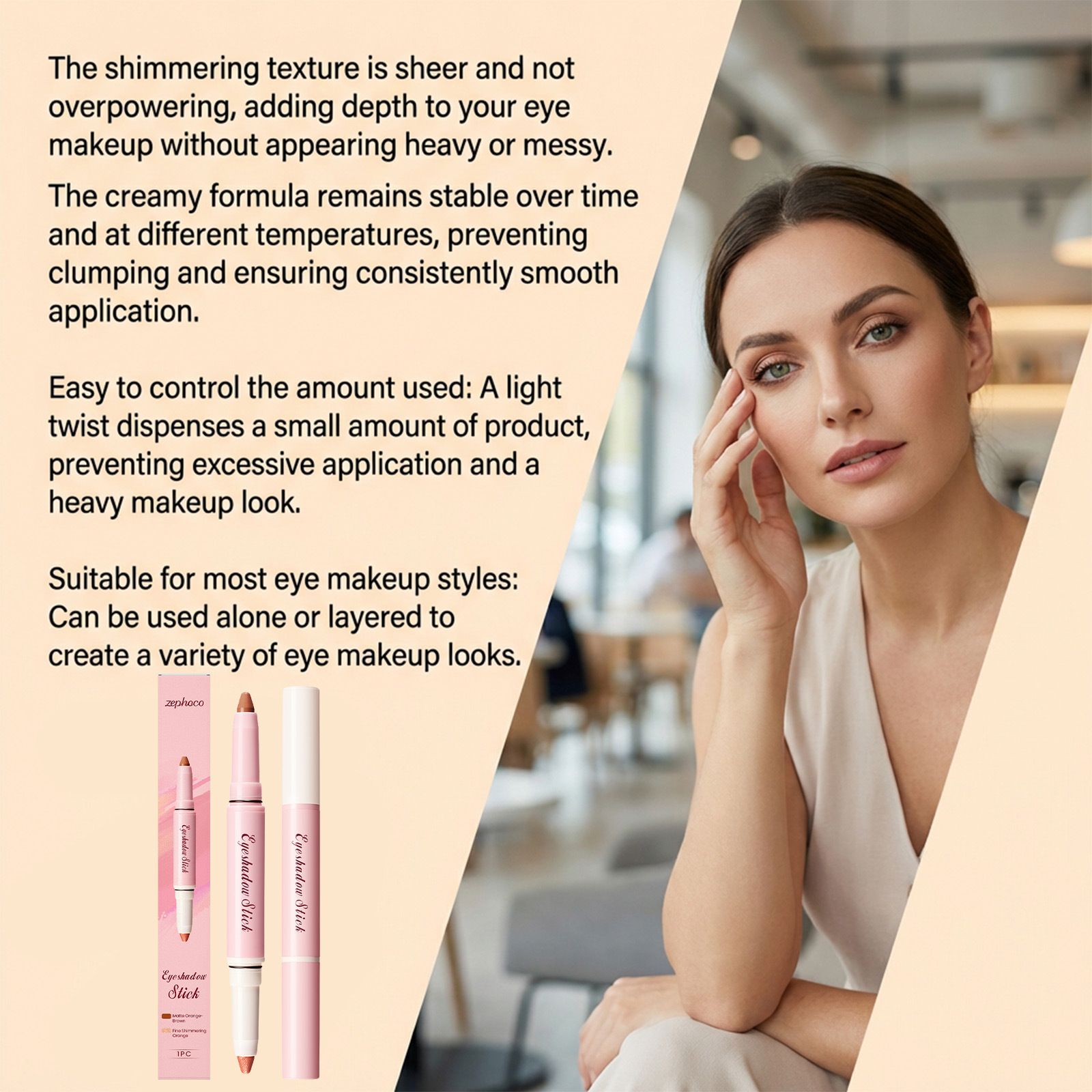 ZEPHOCO double head silky eye shadow stick # 02 natural color easy to use daily appointment commuting eye makeup pen view 2