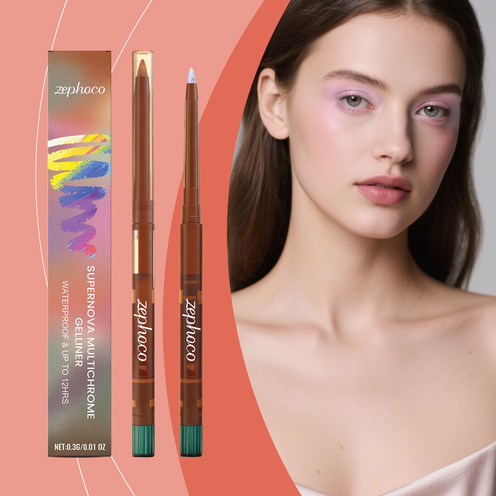 zephoco Radiant Eyeliner Gel Pen, Pearl Purple, Smooth and Easy to Use, Non-smudging, Natural Color Eyeliner Gel Pen