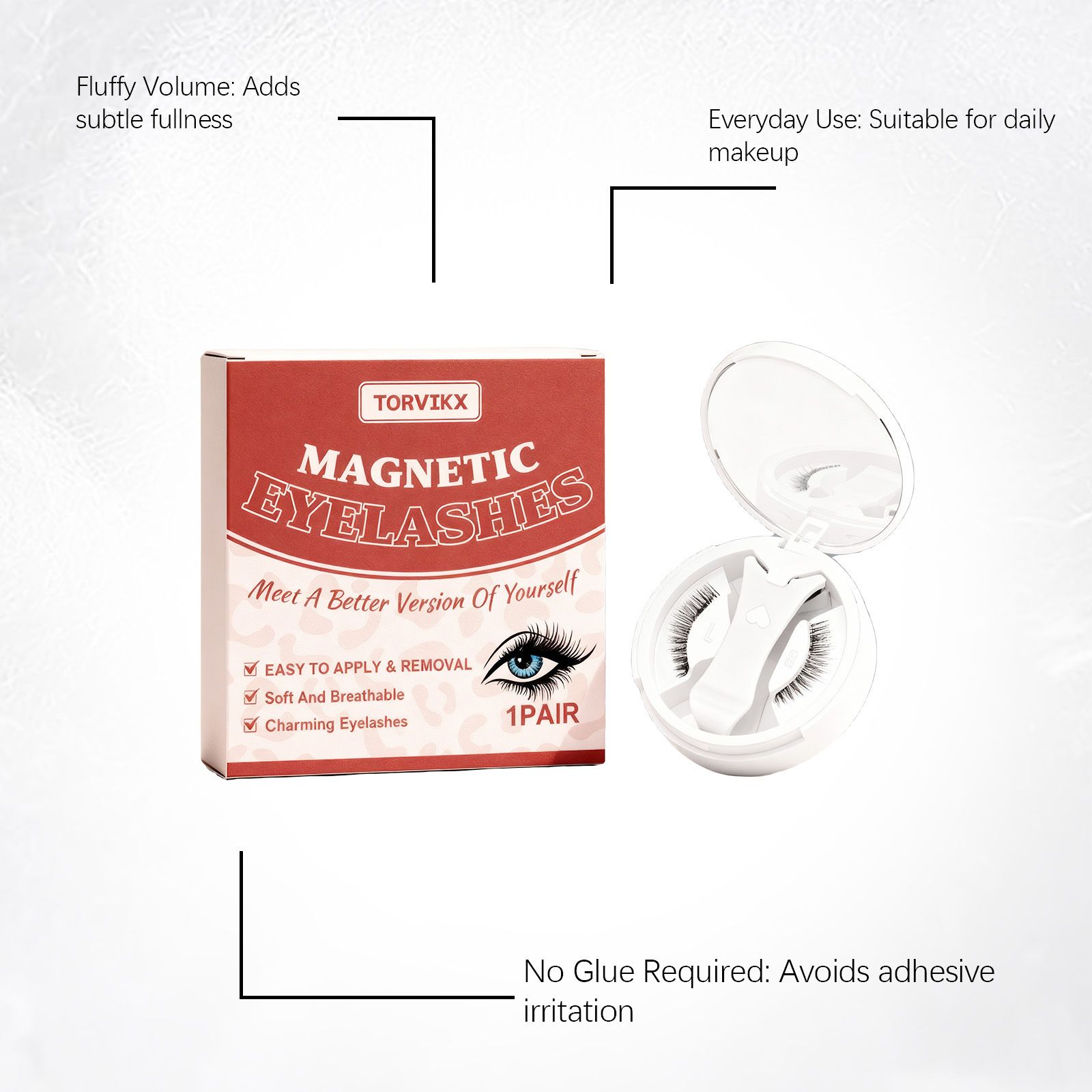 TORVIKX magnetic false eyelash set: natural, curly, fluffy, lightweight, convenient, not easy to fall off, fits the eyes well view 3