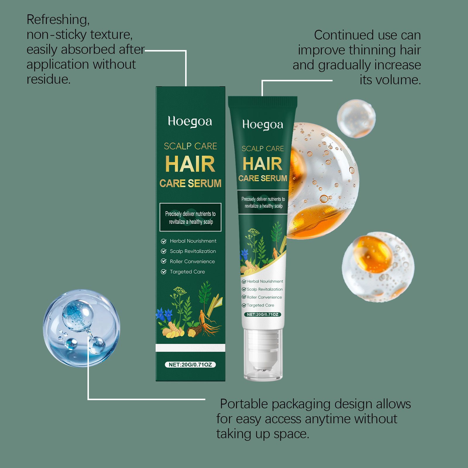 HOEGOA Herbal Hair Essence Roll-on, a gentle hair massage essence for smooth and lightweight hair care