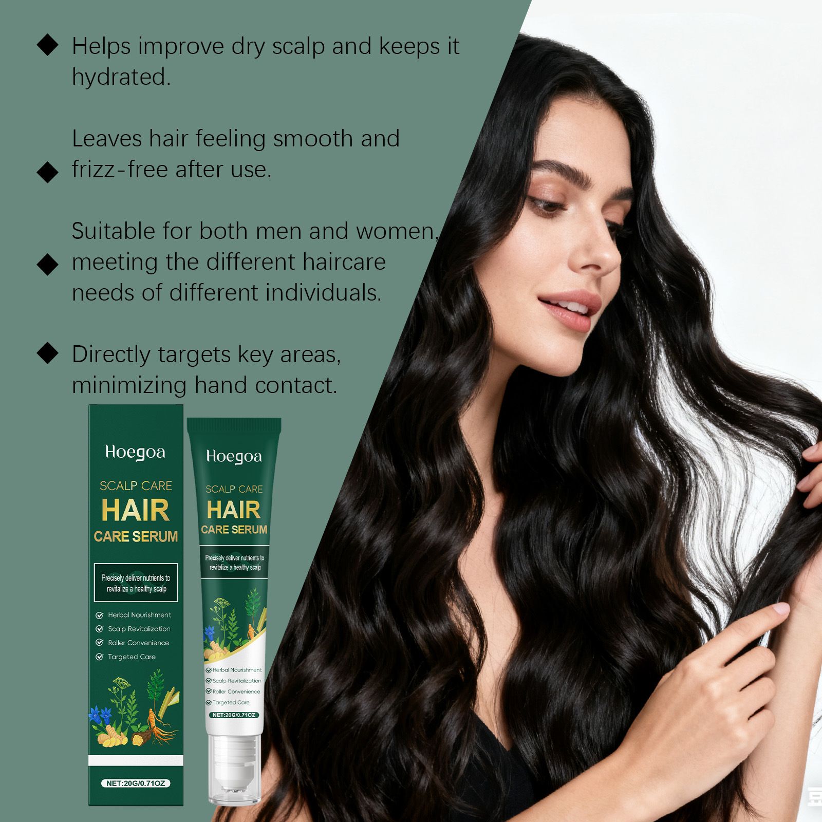 HOEGOA Herbal Hair Essence Roll-on, a gentle hair massage essence for smooth and lightweight hair care