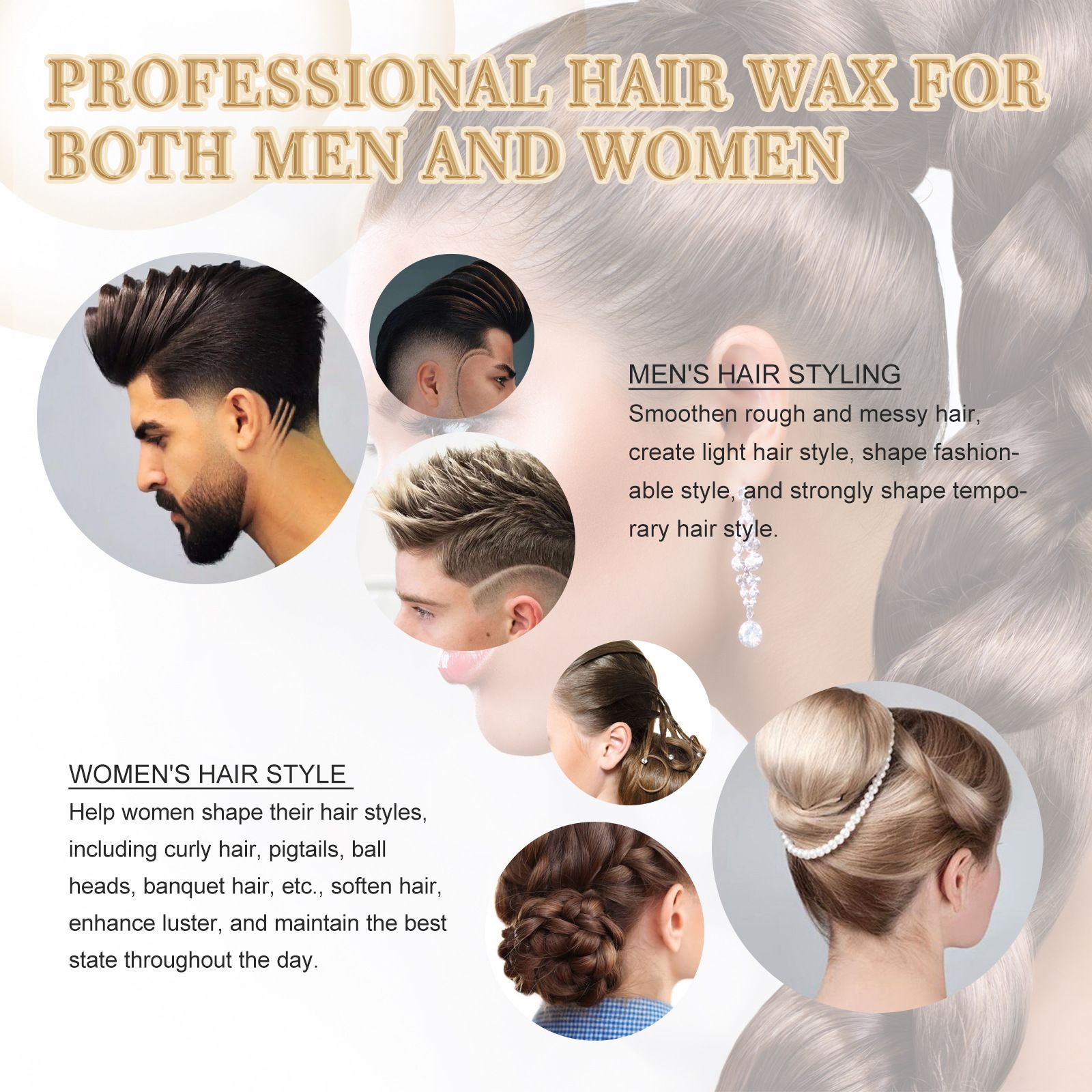 EELHOE hair wax stick, long-lasting hair styling, anti-frizz, combing, natural luster, solid styling hair wax