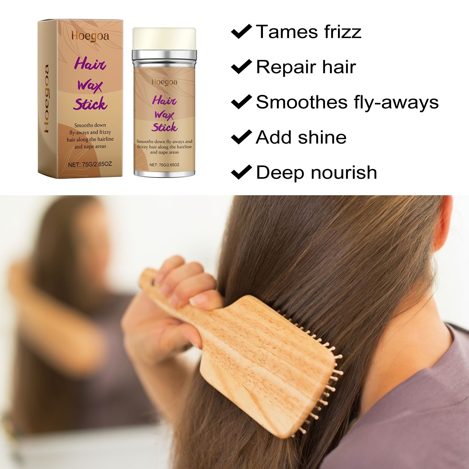Hoegoa hair wax stick, hair frizz control, natural shine, smoothens frizzy hair, long-lasting styling, hair frizz control stick