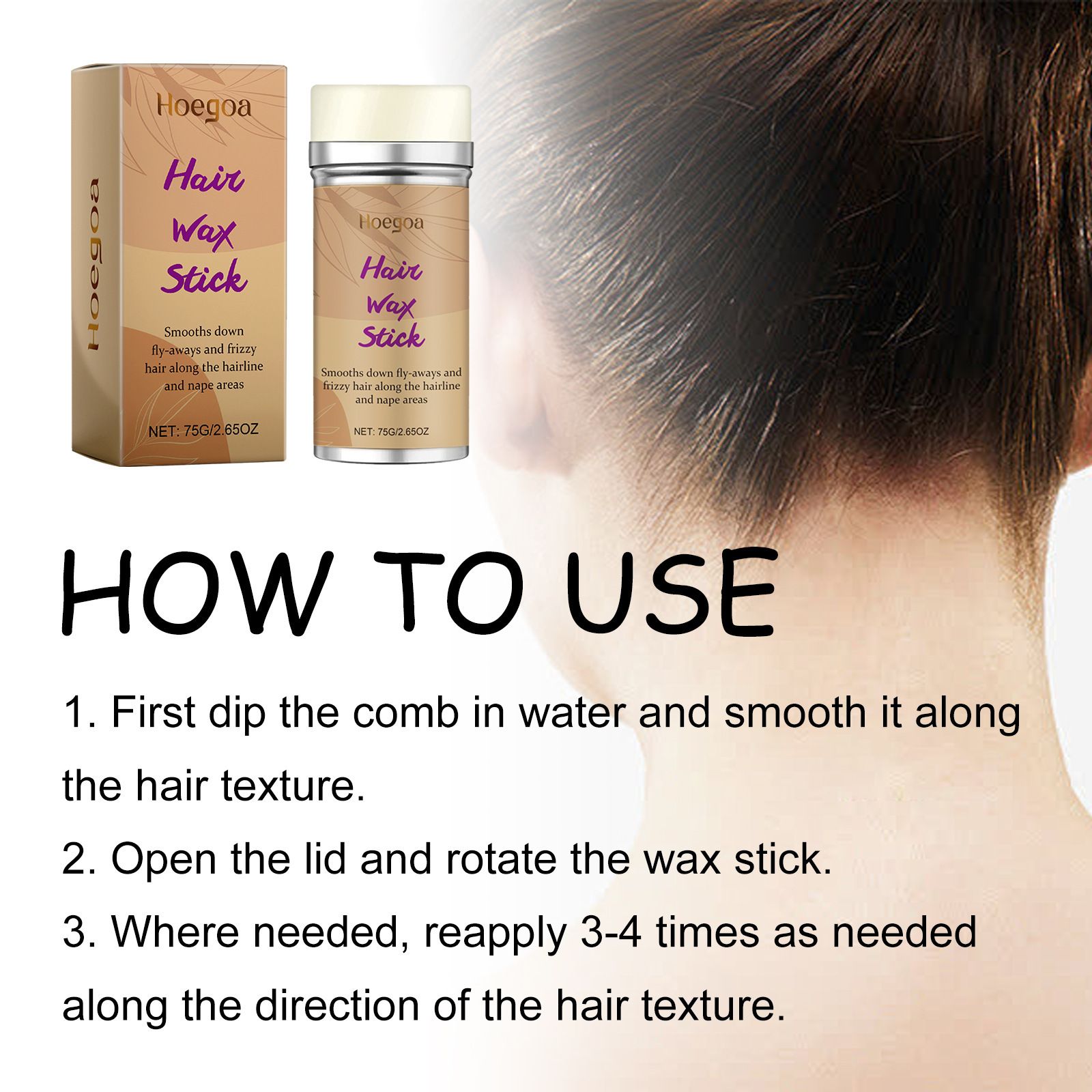 Hoegoa hair wax stick, hair frizz control, natural shine, smoothens frizzy hair, long-lasting styling, hair frizz control stick
