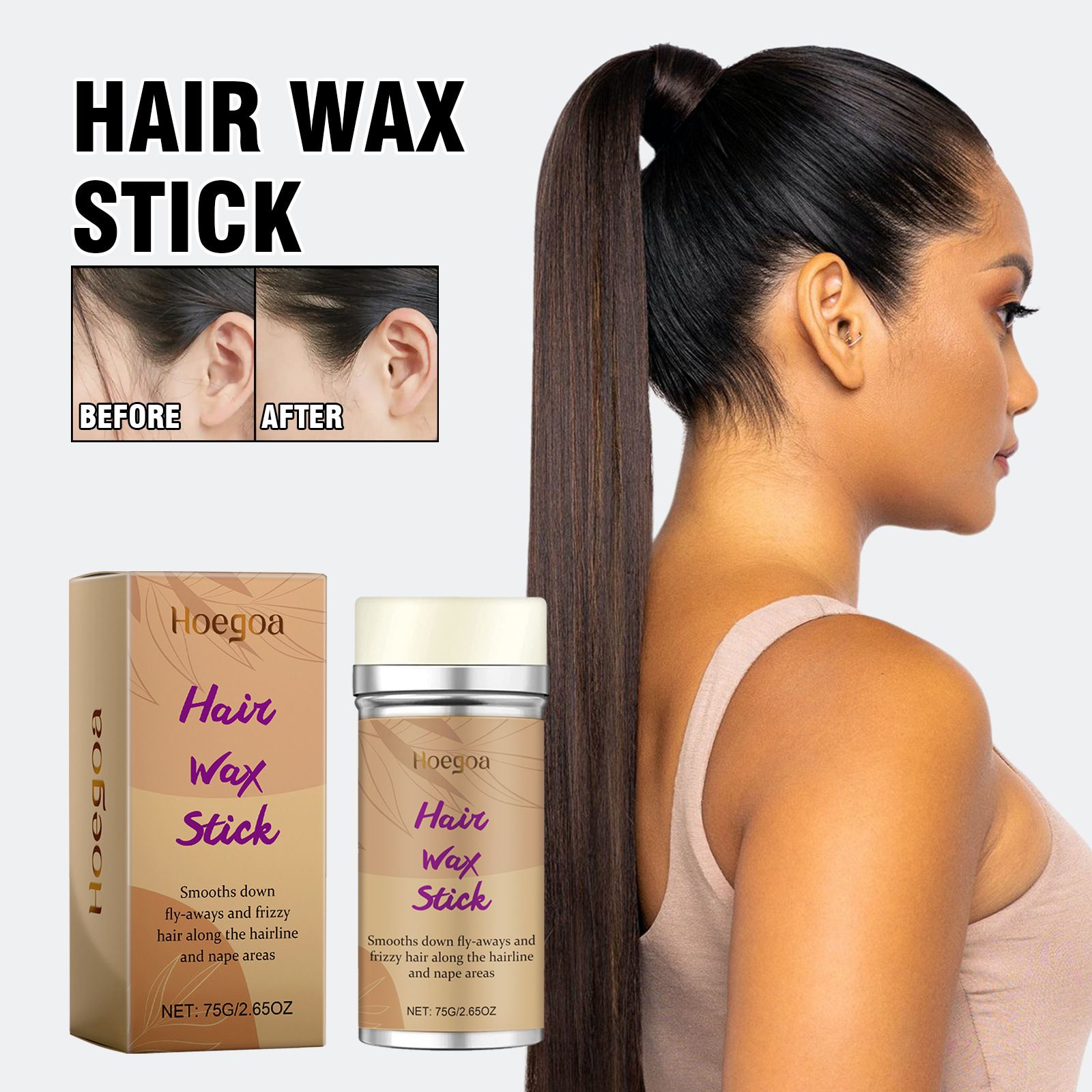 Hoegoa hair wax stick, hair frizz control, natural shine, smoothens frizzy hair, long-lasting styling, hair frizz control stick