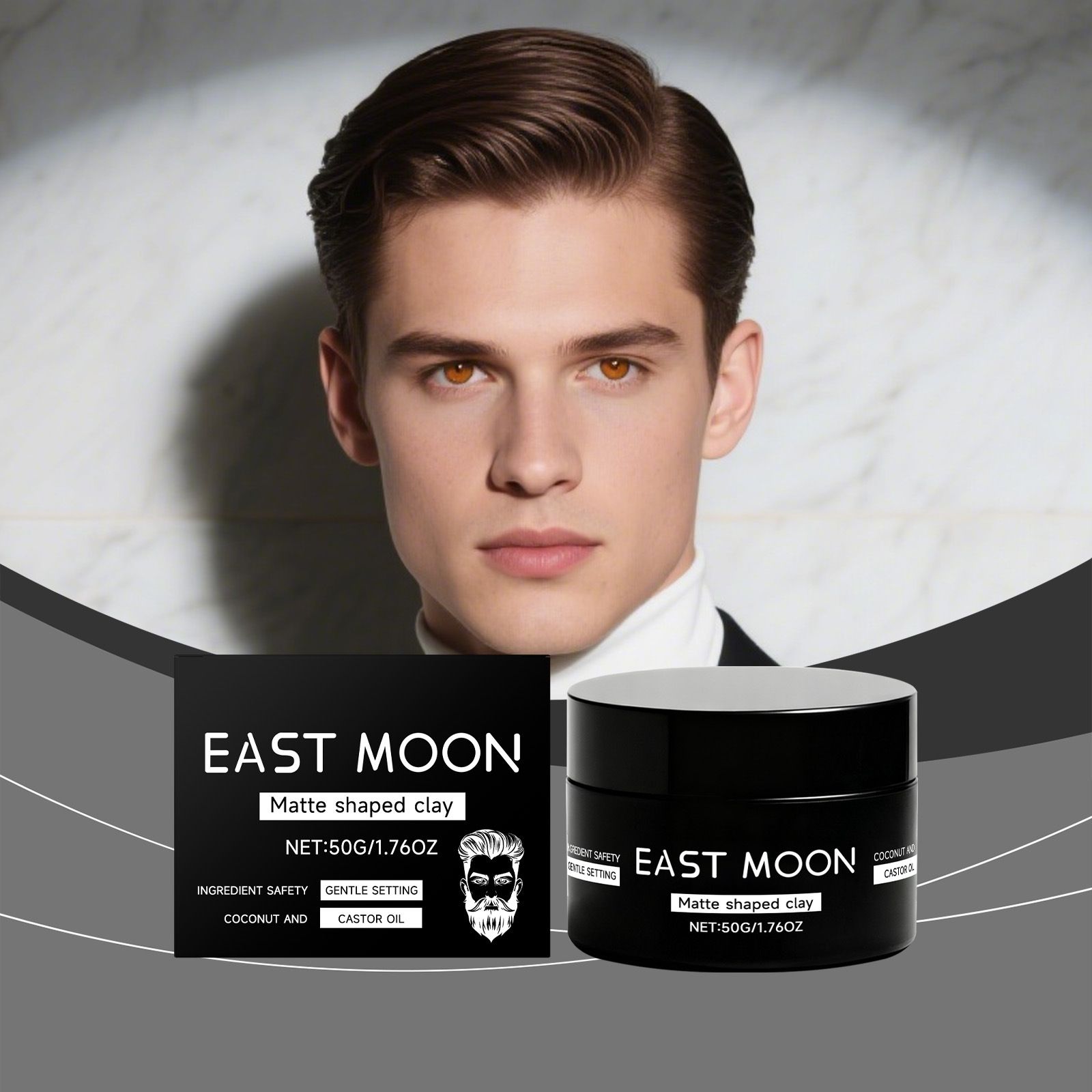 EAST MOON men's matte styling clay, a refreshing and easy-to-manage hair styling product for men, provides a sleek and non-sticky finish