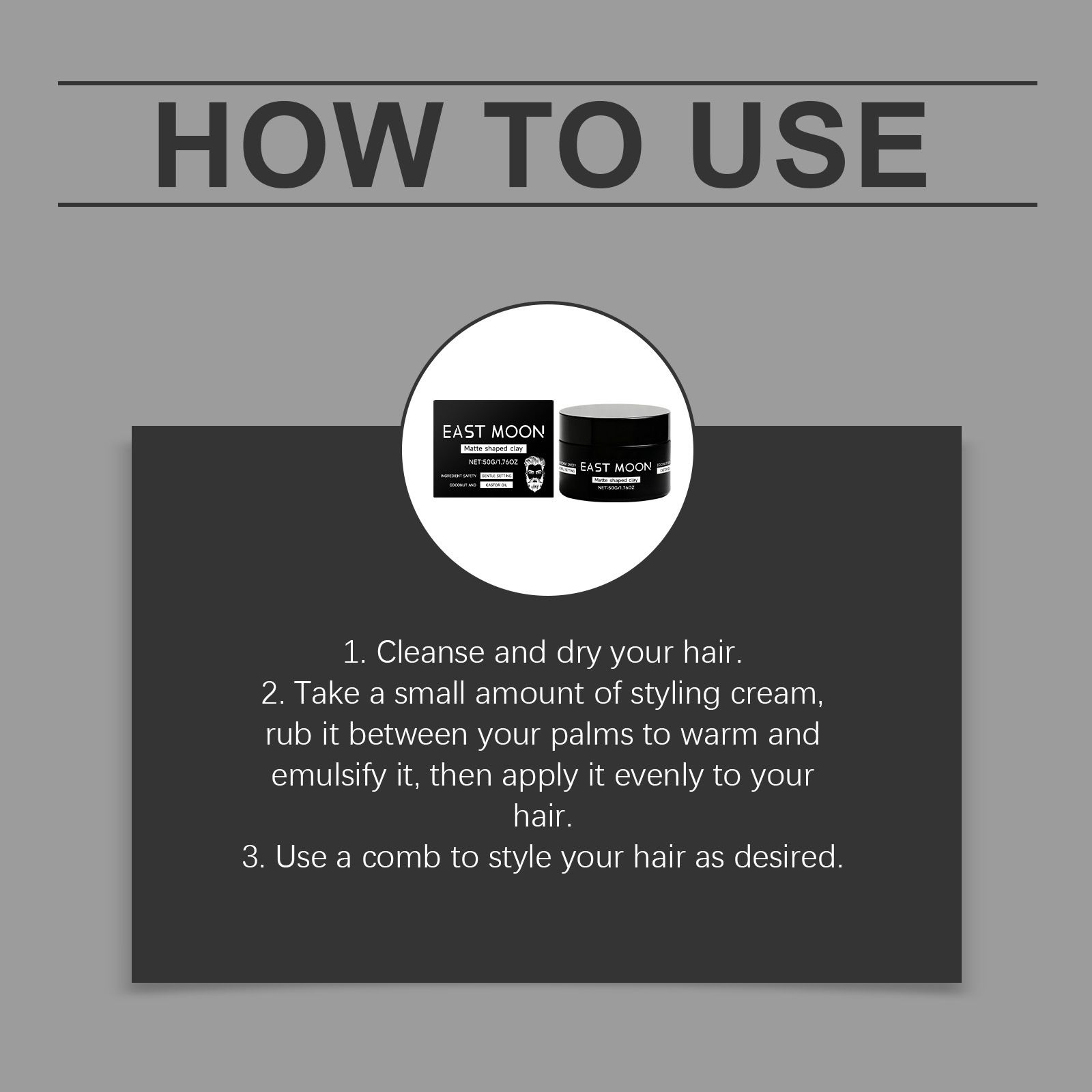 EAST MOON men's matte styling clay, a refreshing and easy-to-manage hair styling product for men, provides a sleek and non-sticky finish